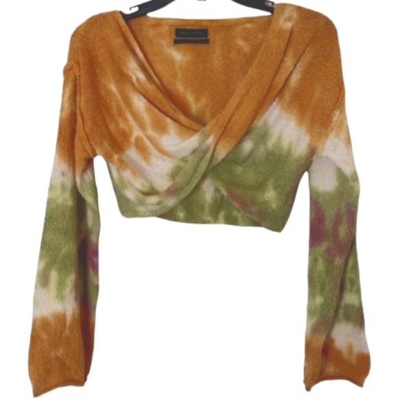 Urban Outfitters Yellow Green tie dyed cropped sweater size Large - Picture 11 of 11
